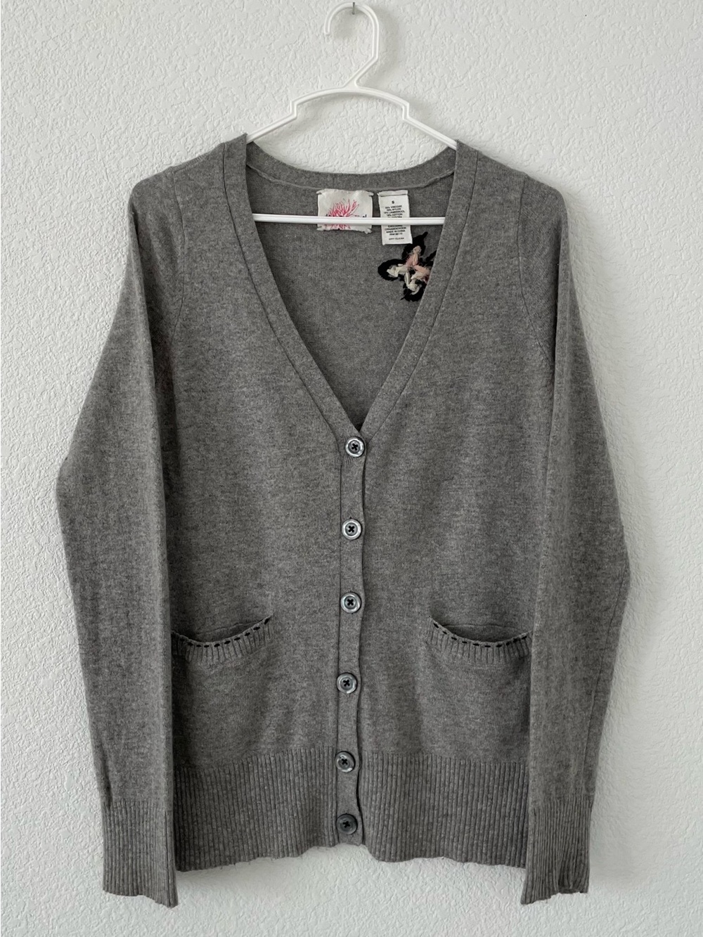 Anthropologie Gray V-Neck Button Cardigan Sweater